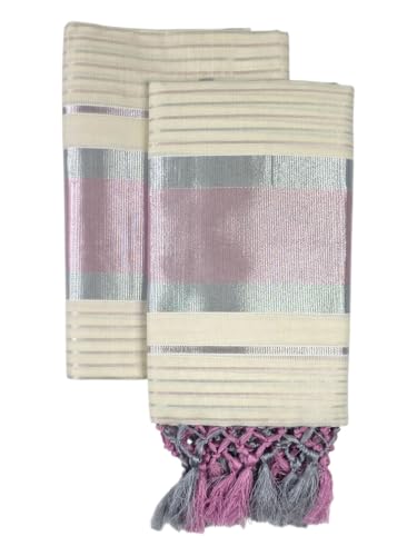 Image of Womens Kuthampully Set Mundu With Golden & Stripes Kara