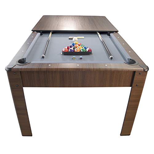 PLAY4FUN Billard Américain Harmony 6Ft - 206,5 x 116,5 x 80 cm avec Accessoires et Plateau dînatoire - Couleur Chêne ( Marron ) et Tapis Gris