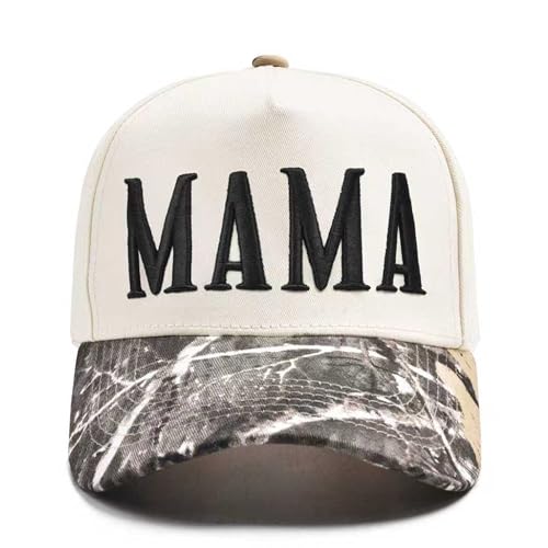 Image of Women's Mama Trucker Hat Trendy, Embroidered Adjustable Mom Baseball Cap, Two-Tone Ponytail Hat for Outfits