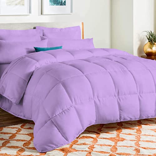 D.N.G BEDDINGS 1 Piece New Box Pettern Comforter, 100% Egyptian Cotton, 800 Thread Count, Oversized Super King Size Lilac Solid