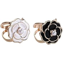 Vctitil 2 Pcs Elegant Pearl Floral Scarf Ring Clips, Metal Hollow Out X Shape Camellia Flower Scarf Buckle Women Shawl Clip Fashion Clothing Accessory
