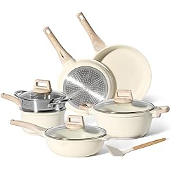 JUST PERFECTO Bateria de Cocina Induccion y Sartenes Antiadherentes - Ollas 24cm,18cm - Sartenes 24,28 cm - Sartén Hondo con Tapa 24 cm - Cacerolas, incluidas Espátula