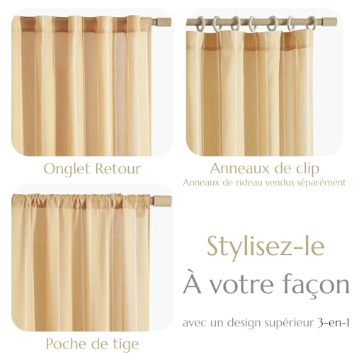 Rideau haut de gamme effet lin TOPICK décoration élégante rayée
