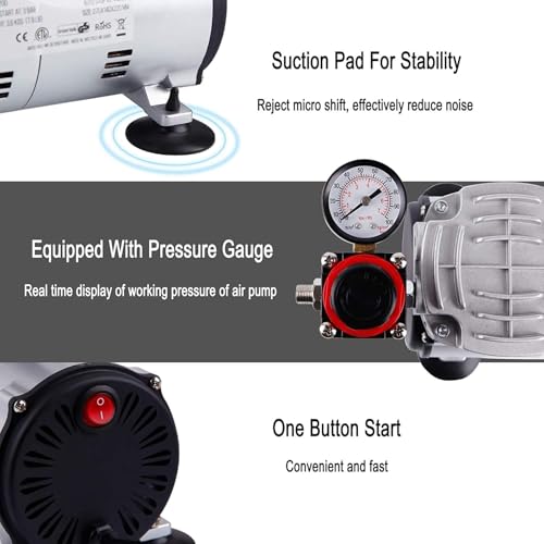 Image of Mini Air Compressor Portable for Airbrush Makeup, Canvas Painting 40-58psi Handheld Electric with 6ft hose pipe and airbrush holder-18B