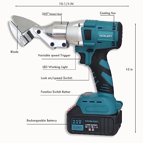 Image of Cordless Metal Sheet Shears Electric Scissors with 360 Swivel Head, Battery-Powered Sheet Metal Cutter for Iron, Aluminum, Steel, Carpet, Leather & Cardboard Curve /Straight Cutting
