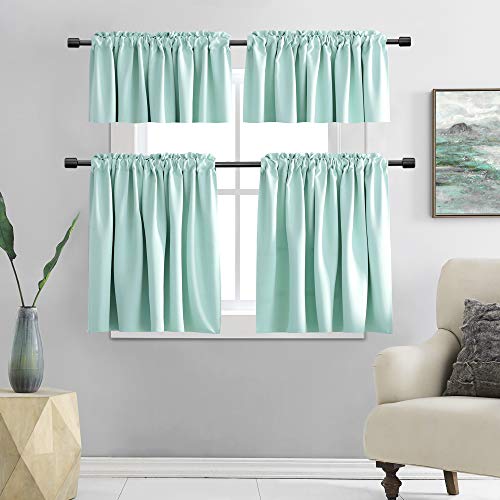 Donren 2 Panels Room Darkening Aqua Valances For Windows - Rod Pocket Kitchen Window Treatment Valances (42 Wide By 15 Inches Long) #TOP5