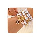 WCRAZYE Christmas Bracelets for Women Red Green Snowflake Santa Claus Christmas Tree Festive Beaded Bracelets Stackable Stretch Friendship Bracelets (White)