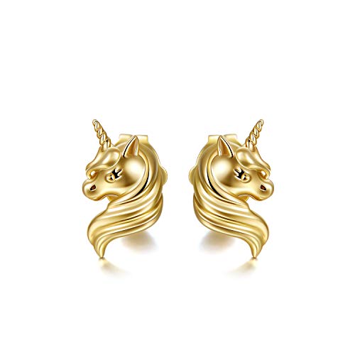 14k Gold Unicorn Earrings for Women Girls, Solid Gold Animal Studs, Lucky Jewelry Gifts for Her 14k Gold Unicorn Earrings for Women Girls, Solid Gold Animal Studs, Lucky Jewelry Gifts for Her