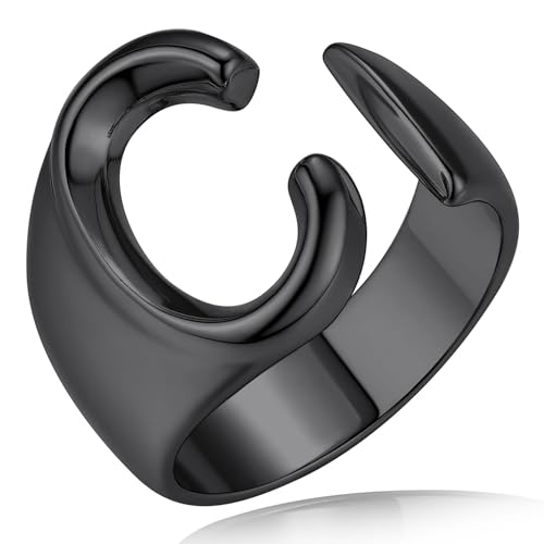 KeyStyle Initial C Ring for Hip Hop Singer Black Adjustable Statement Ring