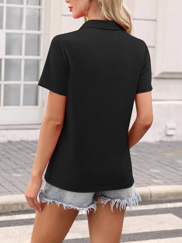 ORANDESIGNE Women's Short Sleeve V Neck Polo Shirts Summer Collared Tops Casual Loose Tees Tops - Image 3