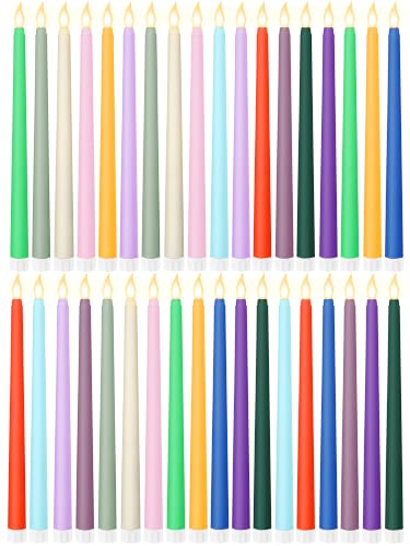 Image of Treela 36 Pieces Flameless Taper Candles Flickering Faux LED Battery Operated Electric Fake Candles for Christmas Halloween Birthday Wedding Party(Multicolor,0.8x11 Inches,Smooth)