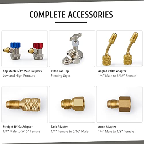Orion Motor Tech 4 Way AC Gauge Set, AC Manifold Gauge Set for R410a