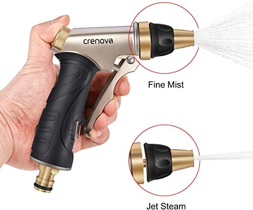 Crenova Garden Hose Nozzle, Spray Nozzle High Pressure, 100% Heavy Duty Full Brass Nozzle & ABS Non-Slip Ergonomic Grip Water Hose Nozzle, 4 Watering Patterns for Watering Lawn Plants Car Patio Pet - Thumbnail 4