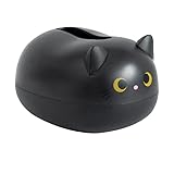 Kitten Tissue Holder with 2 Toothpick Holder, 3 in 1 Cartoon Cat Tissue Napkin Box for Kitchen & Living Room, Suit for Standard 8.3x8.4 Tissues, Lovely Home Decoration Animal Paper Storage Box, Black