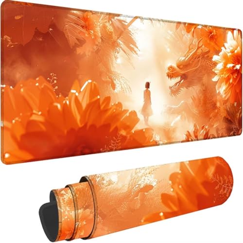 Alfombrilla ratón xxl 800x300 roja con bordes cosidos y protector escritorio anime antideslizante