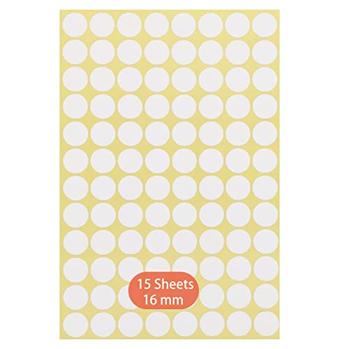 Pegatinas de Puntos Redondos, 15 Pcs 16mm Puntos Autoadhesivos Etiquetas de Círculo de Colores Etiquetas de Codificación para Calendarios de Marcado DVD Libros Escolares Manualidades de Arte Blanco