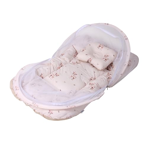 Image of Bibs & cribs Baby Bedding Set for New Born Baby Bed with Net Mosquito 0 to 12 Month Baby Nest for New Born with Pillow Infant Toddler Sleeping Nest Travel Bed Set for Baby Boy Girl
