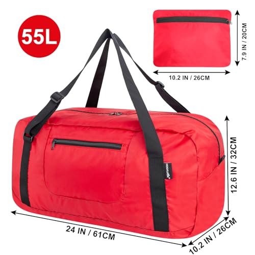 Image of HOLYLUCK Foldable Travel Duffel Bag For Women & Men Luggage Great for Gym -55L, Red