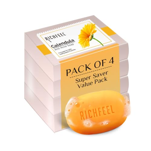 Image of Richfeel Calendula Anti-Acne Soap | For Skin prone to Acne & Blemishes | Physician Formulated | Helps Calm & Replenish Skin | 75 g (Pack of 4)