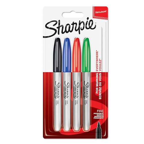 Sharpie Permanent Markers | Fine Point for Bold Details | Black Blue Red and Green Ink Colours | 4 Marker Pens
