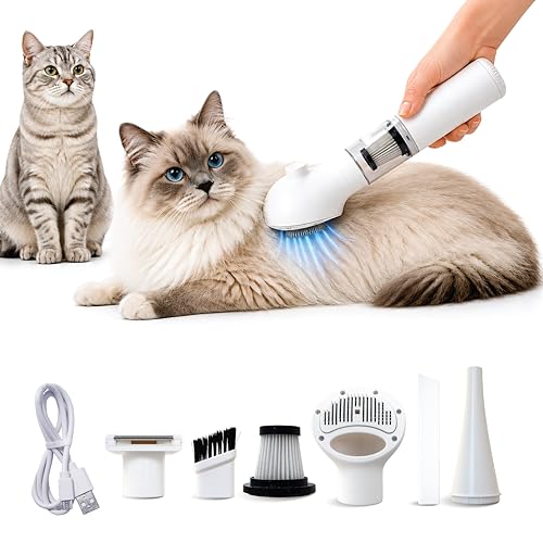 FurSo Cat Grooming Vacuum Kit, 5-in-1 Cordless Pet Grooming Vacuum for Cats & Dogs, 6000PA Pet Hair Vacuum, Low-Noise Deshedding Brush, 3-Speed LCD, Hair Remover, Type-C Charge