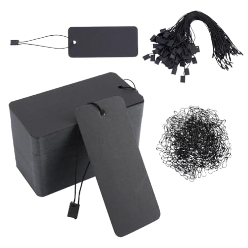 Etiquetas de precio negras OLYCRAFT con cuerda y pines para ropa y tiendas