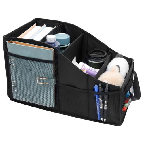 Organizador de assento de passageiro, organizador de assento de carro, grande capacidade, dobrável, assento traseiro, organizador de armazenamento com 4 compartimentos para assento dianteiro e