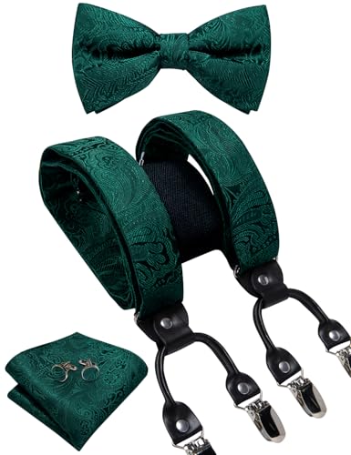 Image of DiBanGu Paisley Bow Tie and Supenders for Men Tuxedo Heavy Duty 6 Clips Suspender Adjustable Y-Shape Mens Trouser Braces