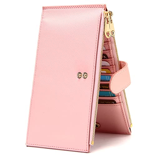 Badiya Womens Wallet RFID Blocking Bifold Multi Card Holder Wallets Large Capacity Cellphone Purse with Zipper Pocket Gift