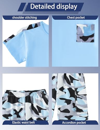 Image of mksodopy Boys Summer Outfit Set 2 Piece T Shirt and Camo Shorts Casual Clothes for Little Big Boys 5-16