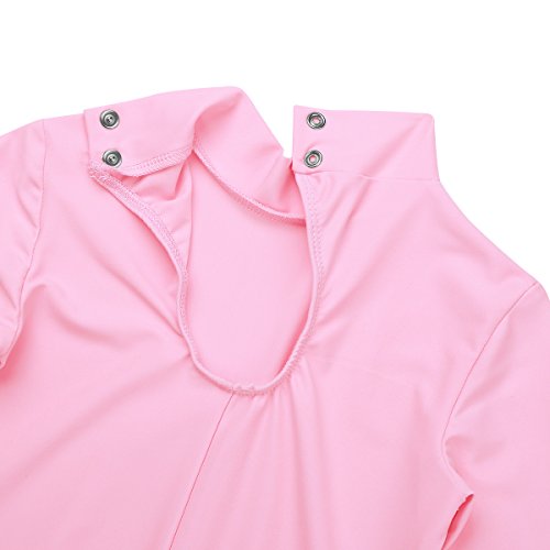 QinCiao Girls Kids Basic Stretch Long Sleeve Mock Turtle Neck Leotard Gymnastic Ballet Dance Leotard Active Top T-Shirt Pink 5-6