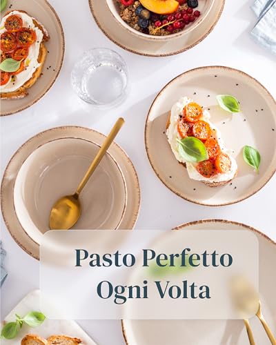 Set di Piatti in Steingut per 6 Persone Rustic - 6 Grandi Piatti Moderni Lavabili in Lavastoviglie - Elegante Servizio di Piatti per 6 Persone, Set Moderno - Pure Living beige - immagine 5