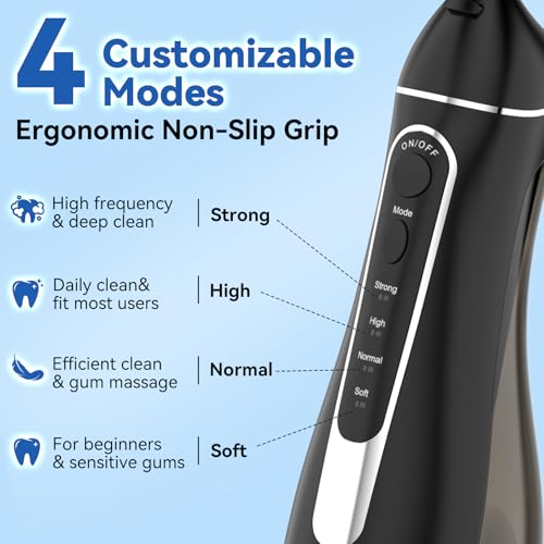 Image of Cordless Portable Water Flosser with 300ML Tank: Rechargeable Oral Irrigator with 5 Tips for Travel, Braces Care and Sensitive Gums, IPX7 Waterproof Teeth Cleaning Device(Black)