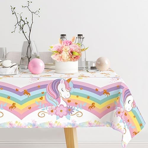Miniatura 4 de Muorruo Juego De Manteles De Unicornio De 3 Piezas Para Decoración De Cumpleaños, Manteles De Arcoíris Pastel Para Cumpleaños De Niños, Fiestas De Niñas, Fiestas De Bebés, 130 X 220 Cm