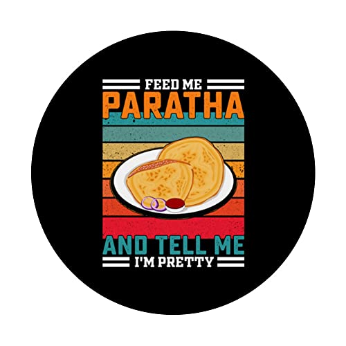 Funny Retro Feed Me Paratha Saying - Indian Foodie PopSockets Swappable PopGrip, Black - Image 3