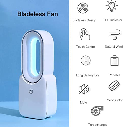 Table Fan With Led Lights, Bladeless Cooling Fan Desk Fan With 4 Speeds( Included 1 Natural Wind)+5 Decorative Gradient Lights, Leafless Design Fan Portable Fan Rechargeable Usb Desk Fan Personal Fan For Home Office 11.8 Inch Air Circulator Fan #TOP6