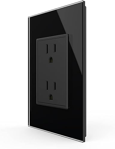 Miniatura 2 de LIVOLO Tomacorrientes eléctricas verticales dúplex estándar negro de EE. UU. (paquete de 4) con panel de vidrio templado (15A), CA 110  220 V