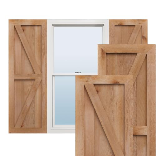 Ekena Millwork RBF06Z26X018RWR TimberCraft Five 5 3/8" Boards Framed Board-n-Batten w/Z-Bar, Rustic Wood Shutters (Per Pair), 26 7/8"W x 18"H, Rough Sawn Western Red Cedar