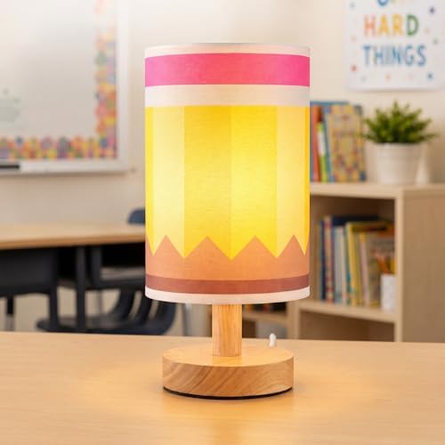 Gerrii Pencil Lamps Rechargeable with Wooden Base and Fabric Shad...