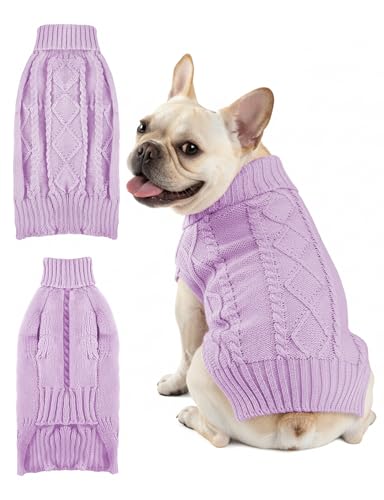 Image of Dog Sweaters for Small Medium Large Dogs Cats, Soft Warm Turtleneck Pullover Solid Cable Knit Fleece Stretch Pet Clothes,Classic Fuzzy Coat for Puppy Girl Boys for Fall Winter Cold Weather
