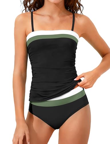 Image of NAPU Girls Swimsuit Color Block Tankini Swimsuit Quick Dry 2 Piece Bathing Suit for Girls 9-16 Years Teens Swimwear Summer
