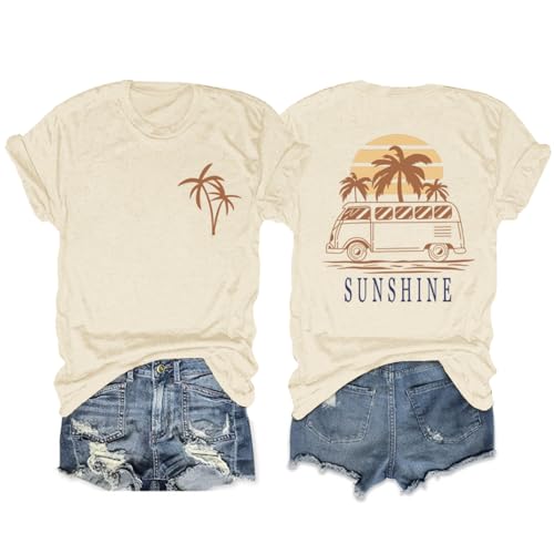 Hawaiian Shirts for Women Beach Hawaii Tropical Shirt Palm Tree Sunshine Graphic Tees Vacation Summer Vibes Tops