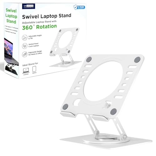 Image of Uncaged Ergonomics Swivel Laptop Stand for Desk, Adjustable Computer iPad Stand for Desk w / 360 Rotation, Portable Laptop Holder for Home Office Ergonomic Supplies (White)