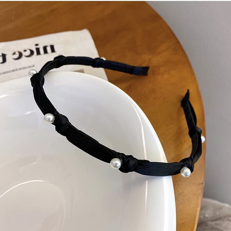 Miniatura 5 de Diademas para mujeres y niñas, diadema con lazo de perlas negras, accesorios para el cabello de boda para mujeres