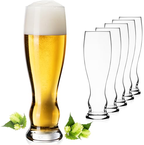PLATINUX Vasos de cerveza altos de 500 ml (máx. 600 ml), juego de 6 vasos de trigo de cristal de 0,5 l, apto para lavavajillas