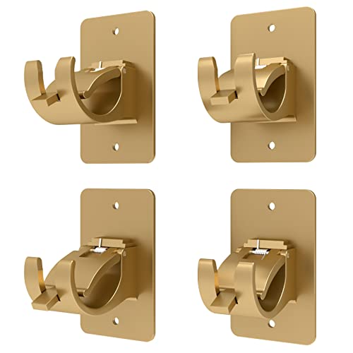 4 Pieces Self Adhesive Curtain Rod Bracket Universal Plastic Curtain Rod Holders, No Drill Curtain Rod Brackets Curtain Rod Hooks for Bathroom, Bedroom, Livingroom, Kitchen (Gold)