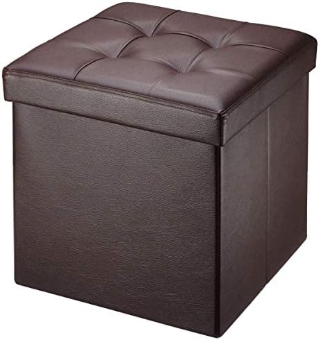 BRIAN & DANY Folding Storage Ottoman, Faux Leather Cube Foot Rest Stool with Cover, Storage Chest with Highly Elastic Sponge Filling, Brown, 38 x 38 x 38 cm