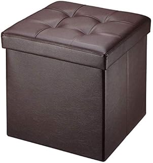 BRIAN & DANY Folding Storage Ottoman, Faux Leather Cube Foot Rest Stool with Cover, Storage Chest with Highly Elastic Sponge Filling, Brown, 38 x 38 x 38 cm