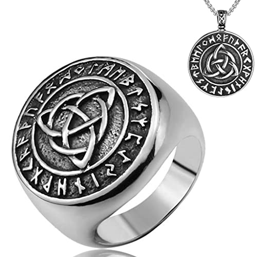 Bagues uniques avec collier pendentif viking valknut pour homme et femme style vintage