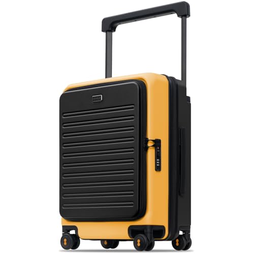 LEVEL8 Adventure Top Opening Carry on Luggage Airline Approved with Tsa Lock 20 Inch Expandable Wide Handle Carry on Luggage Top Lid Opening Hardside Suitcase with Wheels for Men Women Yellowblack